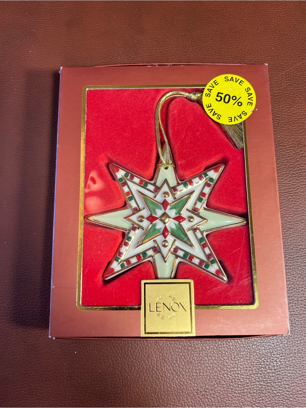 Lenox Star of Christmas Holiday Ornament with Gold, Red and Green Accents
